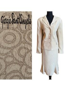 Giorgio Sant’Angelo Taupe Jacquard Skirt Set Peplum Flounce Hem (14W)